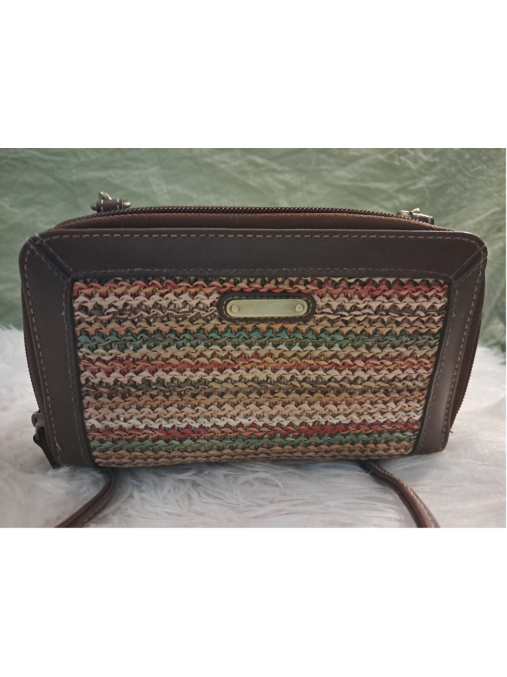 UN-USED DEADSTOCK COLLECTIBLE — VINTAGE Y2K BOHO STRAW CALCULATOR CLUTCH WALLET